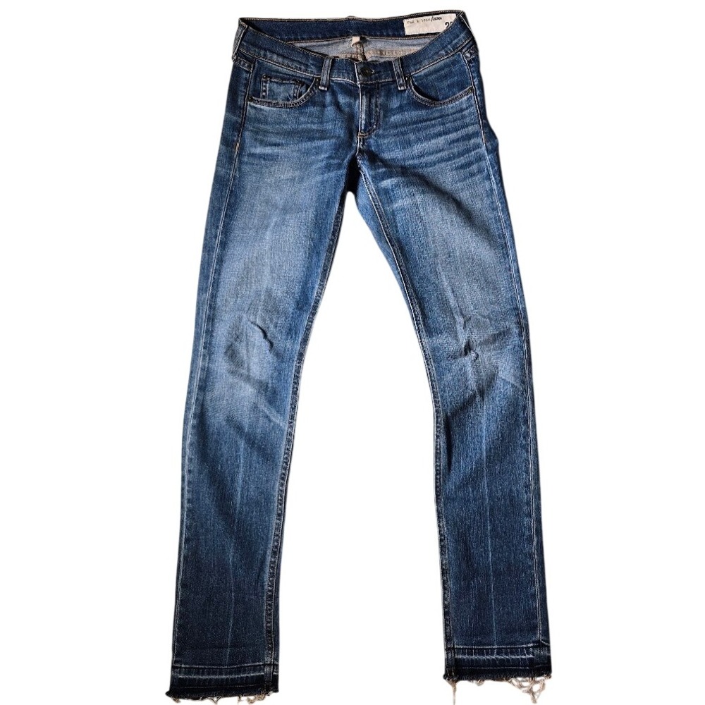 Rag & Bone Dre Slim Boyfriend Jeans Medium Wash Raw Hem Whiskering S 25 1317